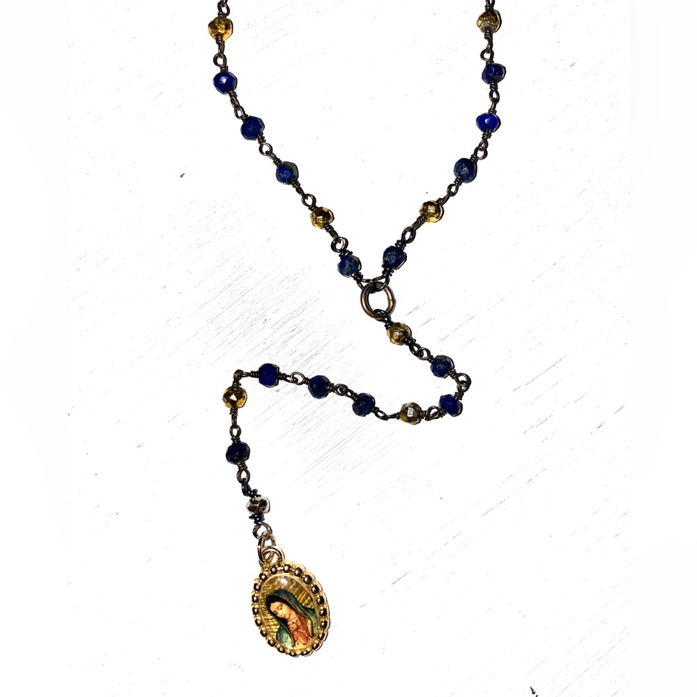Beaded Our Lady of Guadalupe trendy drop necklace